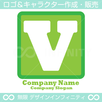 勝利のV,V,アルファベット,四角,緑色のロゴマークデザイン