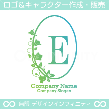 E,アルファベット,リース,植物,自然,丸のロゴマークデザインです。