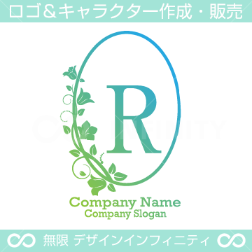 Rアルファベット,リース,植物,自然,丸のロゴマークデザインです。