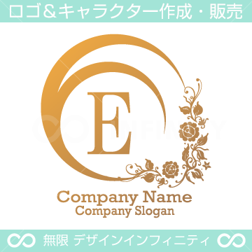 E,アルファベット,花,植物リースのロゴマークデザインです。