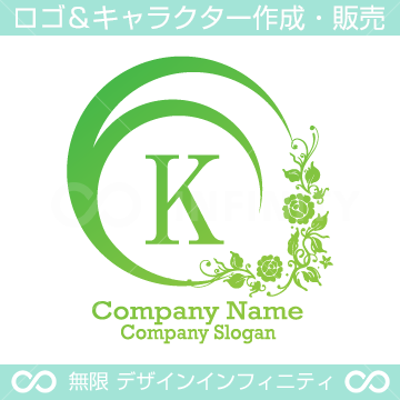 K,アルファベット,花,植物リースのロゴマークデザイン