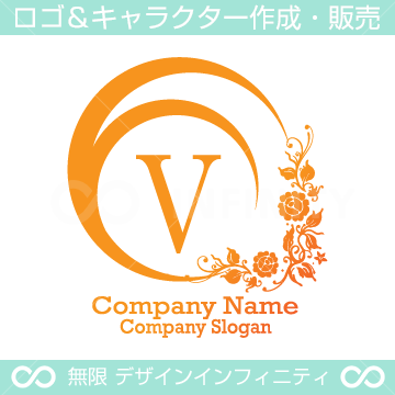 V,アルファベット,花,植物リースのロゴマークデザインです。