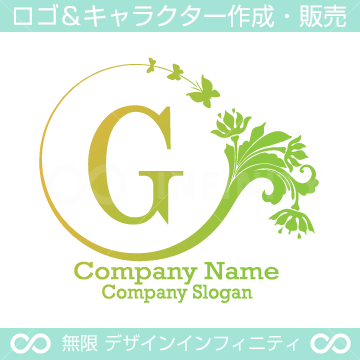 G,文字,花,蝶,植物,リースの優雅なロゴマークデザインです。
