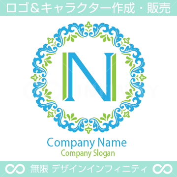 N文字、花、リースをイメージしたロゴマークデザインです。