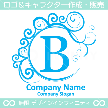 Ｂ文字,波,月,青色,エレガントなロゴマークデザインです。