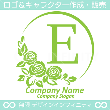 アルファベットE,薔薇,緑,バラ,月,フラワーのロゴマークデザイン