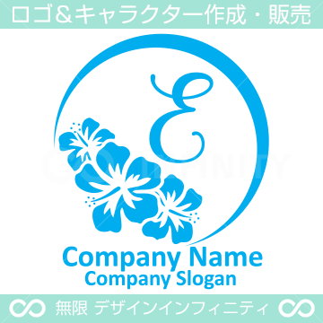 E文字,沖縄,ハイビスカスをイメージしたロゴマークデザインです。