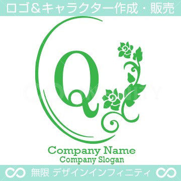 Q文字、鏡、バラ、薔薇、フラワーをイメージしたロゴマークデザイン