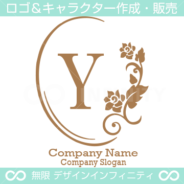 Y文字、薔薇、鏡、花、魅力的なイメージのロゴマークデザインです。